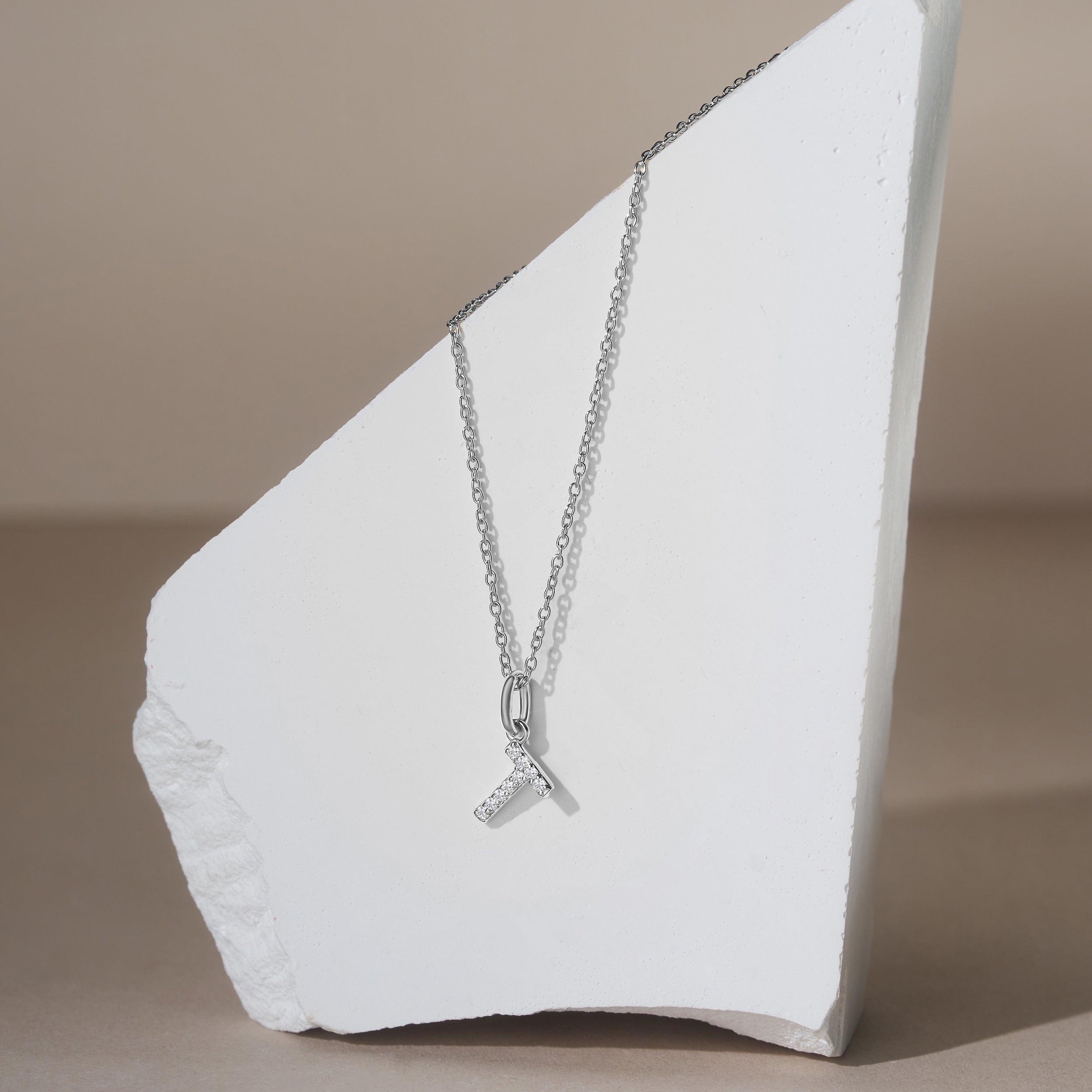 Love Letter Initial T Lab Diamond Necklace set in 925 Sterling Silver
